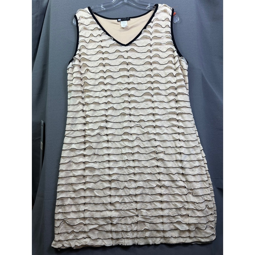 Carole Little Women's XL Cream Black Ruffle Tiered Sleeveless V-Neck Dress USA
